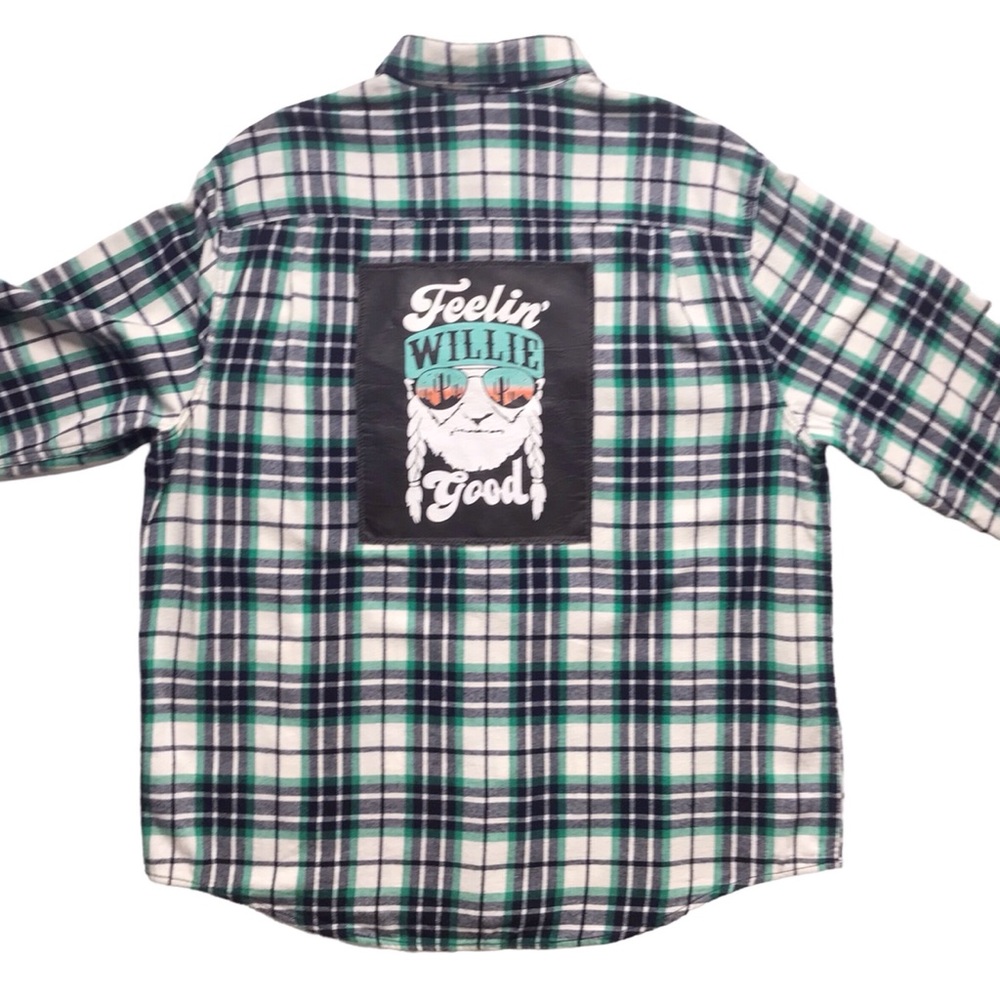 Willie Nelson Cotton Flannel Shirt Button Down Sz XL Shacket Feelin’ Willy Good - Picture 9 of 15